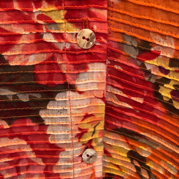 SAITHONG * NWOT Designer Vibrant Orange Floral Kimono-Style Blouse - Picture 5 of 6